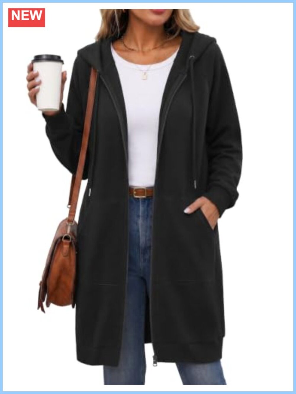 Oversized Zip Up Fleece Hoodie Long Tunic Sweatshirt 95% Polyester 5% Spandex